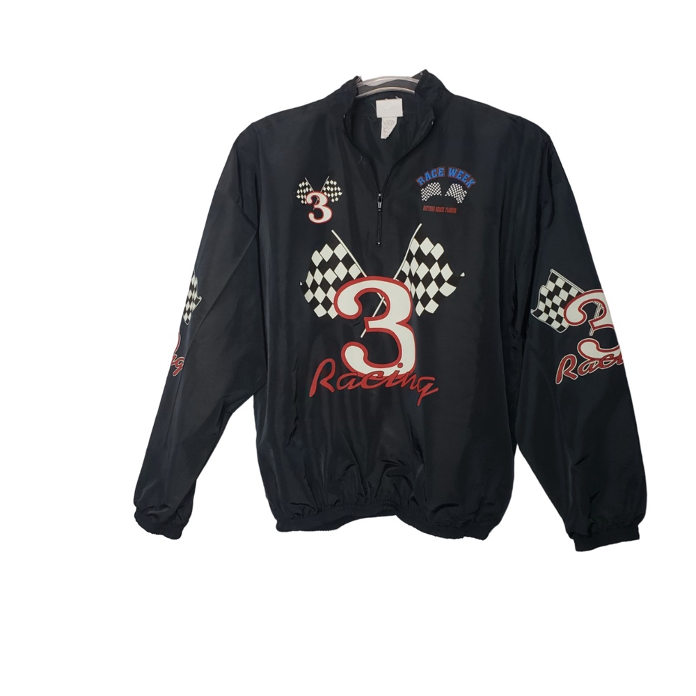 VINTAGE Black #3 Cross Flags Racing Jacket One Size